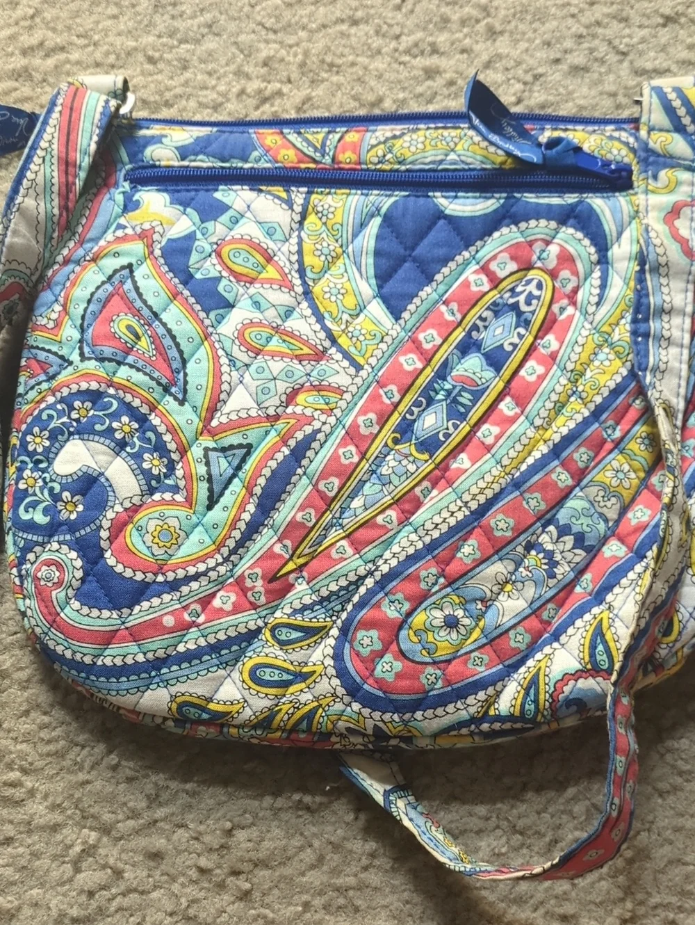 Vera Bradley Quilted Crossbody in Blue, Yellow, Pink and Cream Paisley